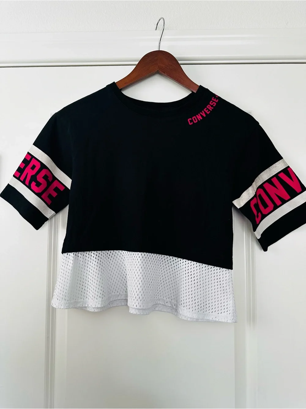 Converse Girls Layered Tee Black Hot Pink Logo Kids Medium 10-12 Y2K Skater